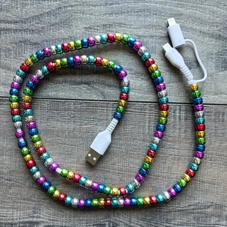 JILLIAN INK LLC Electronics Rainbow Beaded Phone Charger with Dual Cables