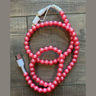 JILLIAN INK LLC Electronics Pink Pearl Beaded Phone Charger with Dual Cables