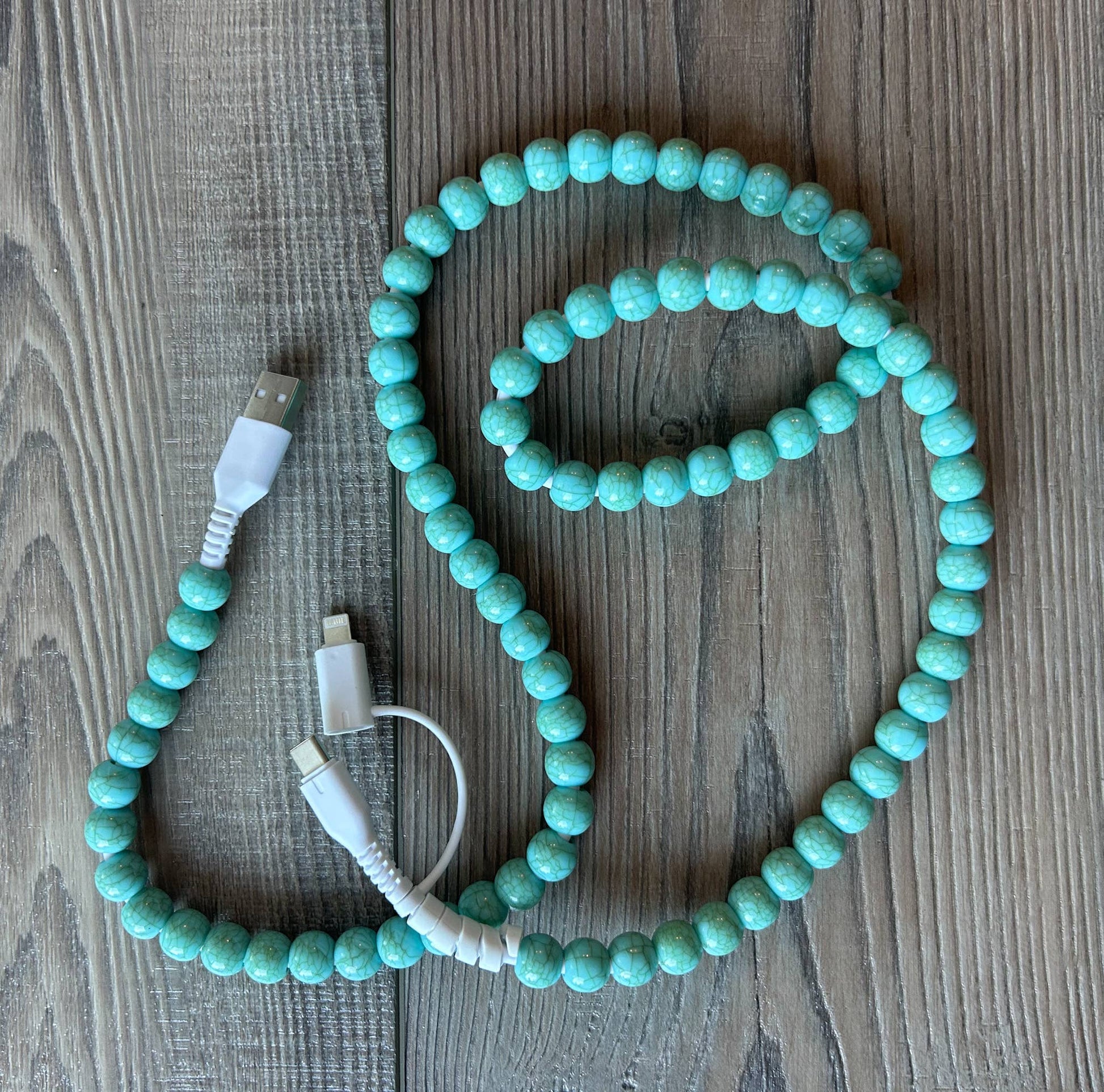 JILLIAN INK LLC Electronics Green Turquoise Beaded Phone Charger with Dual Cables