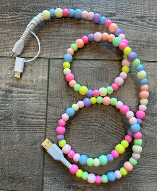 JILLIAN INK LLC Electronics Rainbow Pastel Beaded Phone Charger with Dual Cables