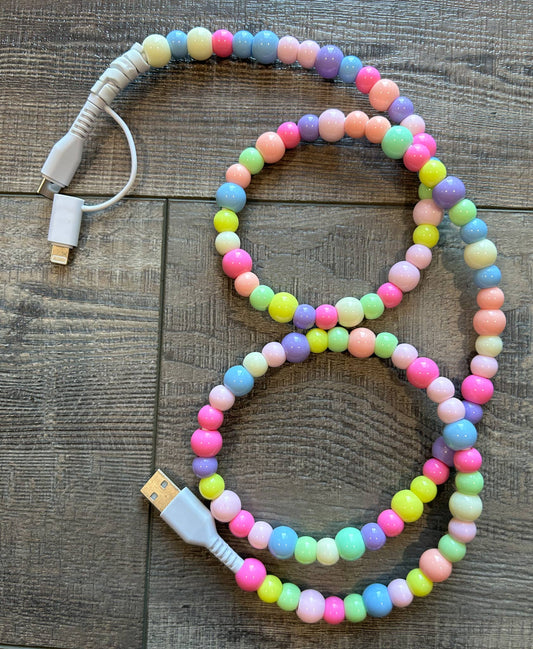 JILLIAN INK LLC Electronics Rainbow Pastel Beaded Phone Charger with Dual Cables