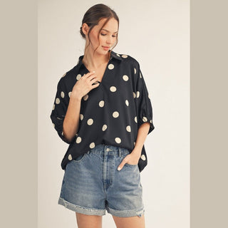 Jodifli Women's Tops Satin Polka Dot Top