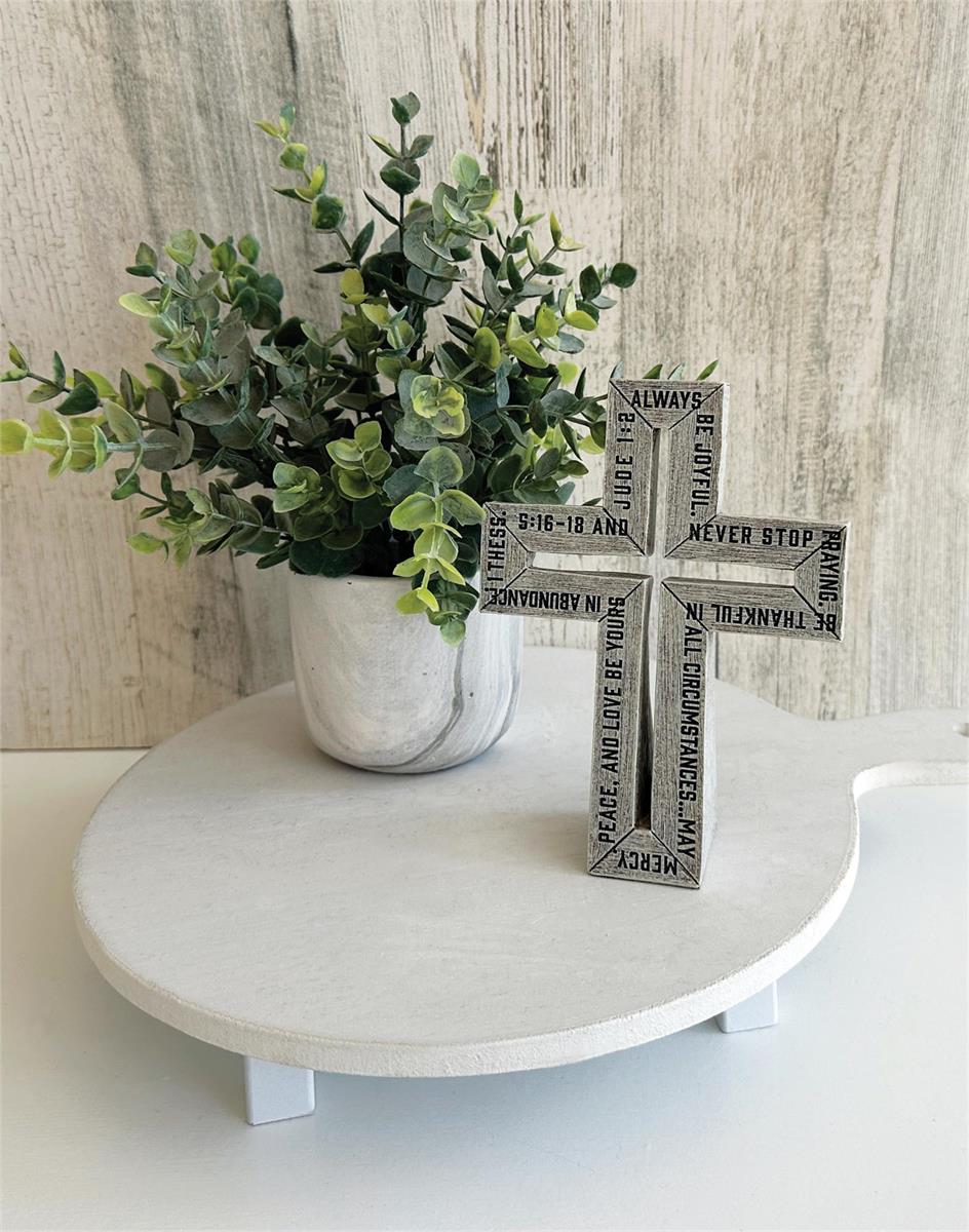 Tabletop Cross Rustic White Be Joyful