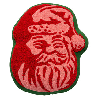 Retro Santa Claus tufted throw pillow in red, pink, and green