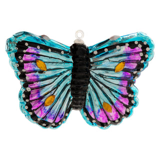 Karma blue and purple glass butterfly ornament with black veining and gold accents