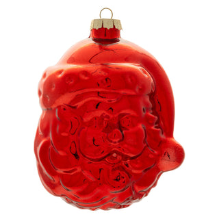 Shiny red glass Santa Claus face Christmas ornament with gold hanging loop