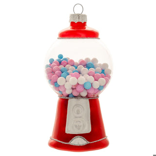 Karma red glass gumball machine Christmas ornament with pink, blue, white gumballs