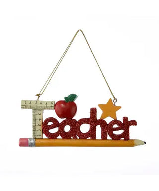Kurt Adler Christmas Ornament Red Glitter Teacher Ornament