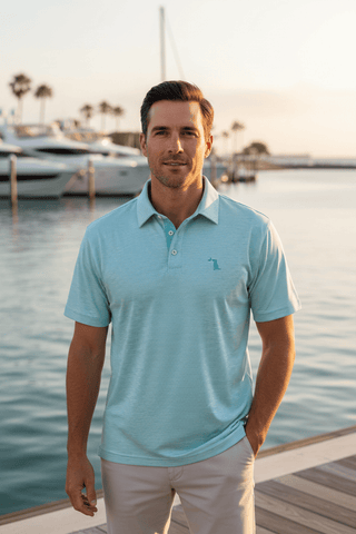Local Boy Men's Tops Palms Aqua Polo