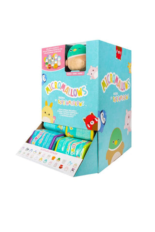Squishmallows Micromallows display box with small plush toys and blind pack capsules visible