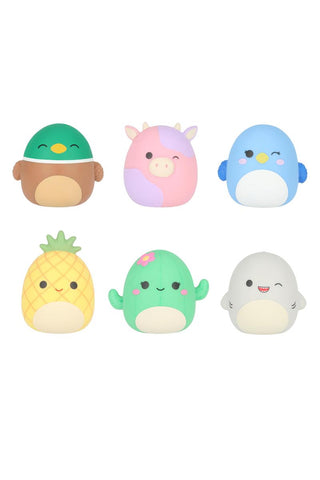 Six cute kawaii-style Squishmallows plushies featuring various characters including unicorn, penguin, pineapple, cactus, a...