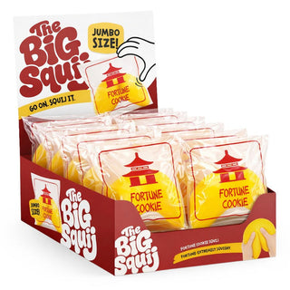 The Big Squij Jumbo Fortune Cookie squishy toy display box with multiple individually packaged units
