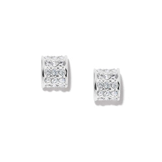 Brighton Meridian Post Earrings in silver with pavé clear crystal embellishments on cylindrical barrel