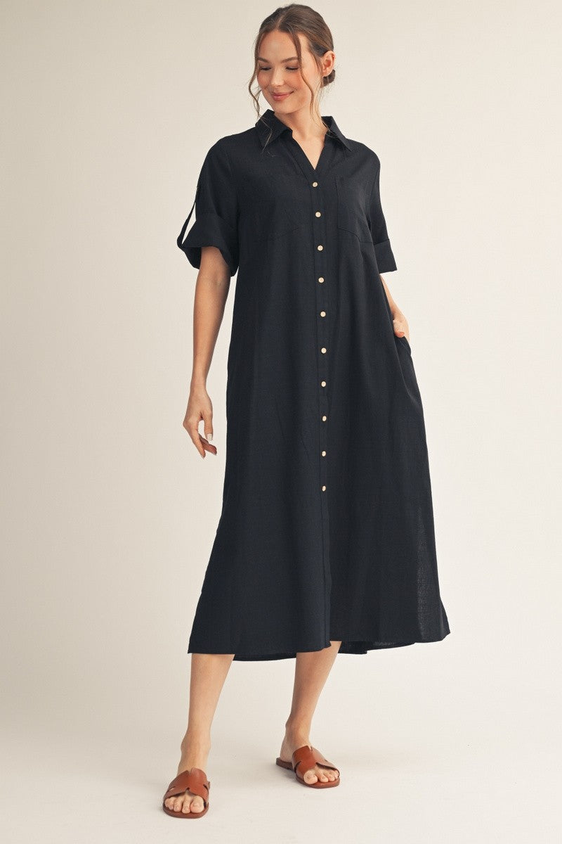 Black Woven Midi Dress