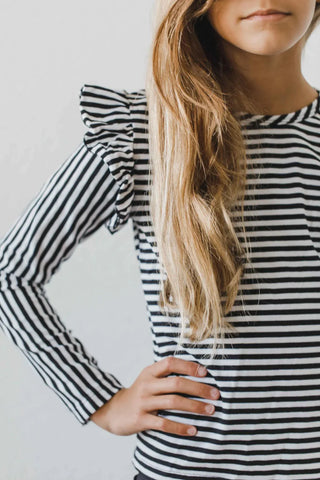 Mila & Rose Kid's Tops Stripe Long Sleeve Ruffle Tee
