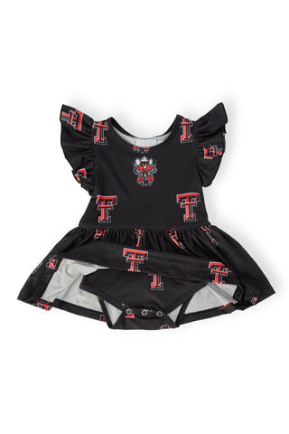 Mila & Rose Children’s Bodysuits Texas Tech Black Raider Red Flutter Twirl Bodysuit