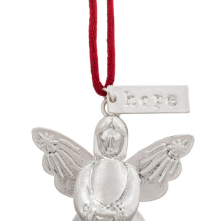 Demdaco Mini Bell Angel Ornament in silver with red cord and hope tag