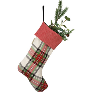 Primitives by Kathy Christmas Decor Cream Plaid Christmas Stocking