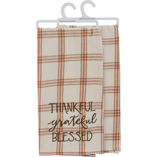 Primitives by Kathy Dish Towel Thankful Grateful Blessed Plaid Kitchen Towel