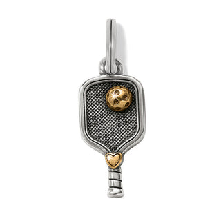 Brighton silver and gold pickleball paddle charm with textured surface and ball detail