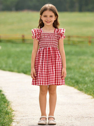 Rylee Faith Designs Children's dresses Summer Plaid Smocked Ruffle Girl Dress
