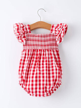 Rylee Faith Designs Children's Rompers Summer Plaid Smocked Ruffle Girl Romper