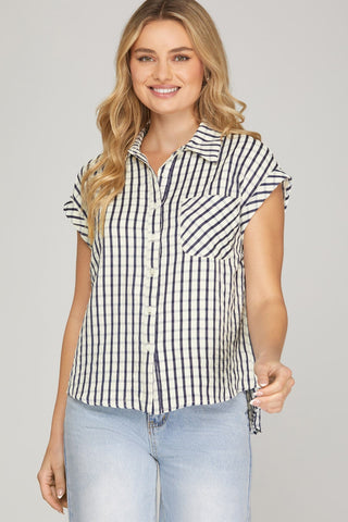 She + Sky Women's Tops Gingham Button Down Top
