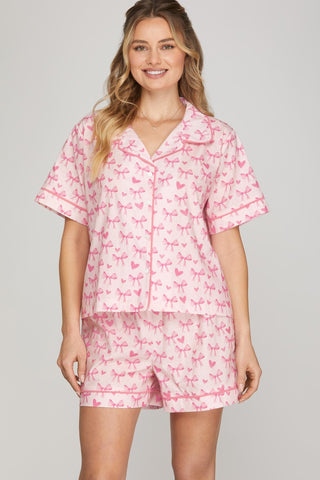 She + Sky Women's Pajamas Pink Bow PJ Set