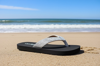 Black flip-flop with metallic strap
