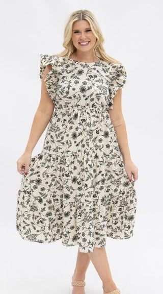 Southern Grace Wholesale Women’s Dresses Black & Ivory Floral Tiered Dress