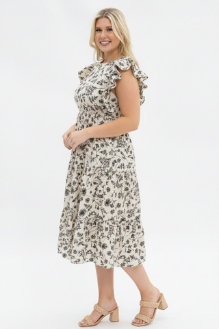 Black & Ivory Floral Tiered Dress