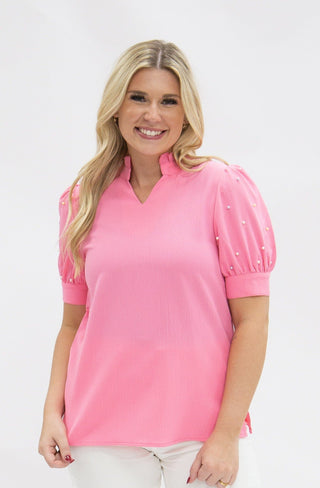 Southern Grace Wholesale Women's Tops Pink Puff Sleeve Top
