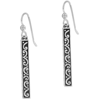 Brighton Spectrum French Wire Earrings with ornate scrollwork design on silver rectangular pendants