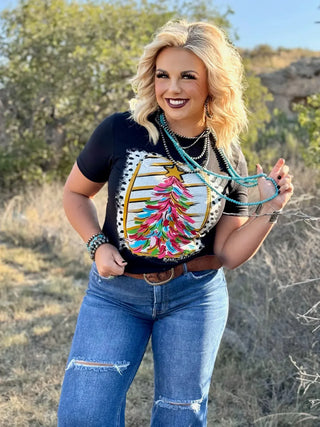 Texas True Threads Women's Tees Paintbrush Christmas Tree Tee