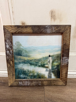 The Grey Antler Home Decor Vintage Jesus 12" x 12" Rustic Framed Art