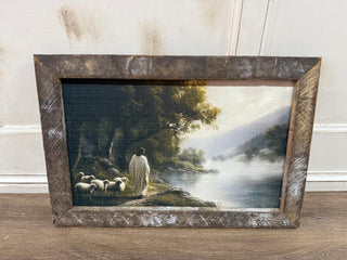 The Grey Antler Home Decor Jesus at River 12" x 18" Rustic Framed Art