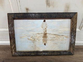 The Grey Antler Home Decor Jesus Walks on Water 12" x 18" Rustic Framed Art