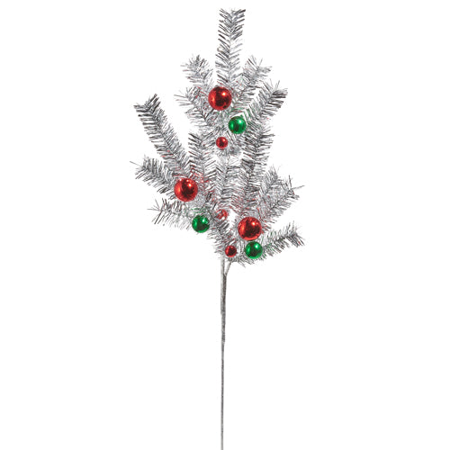 Tinsel and Ball Ornament Pick