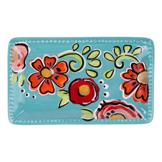 turquoise floral trinket tray