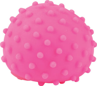 Bright pink textured squeeze ball with raised bumps and dots