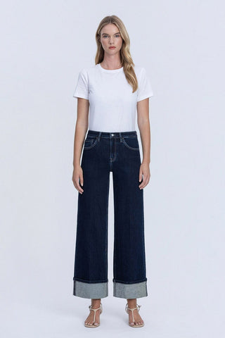 Vervet Women's Bottoms High Rise Cuffed Wide Leg Jeans