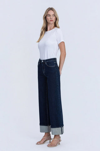 Vervet Women's Bottoms High Rise Cuffed Wide Leg Jeans