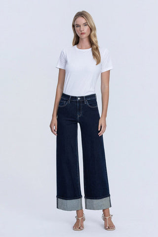 Vervet Women's Bottoms High Rise Cuffed Wide Leg Jeans