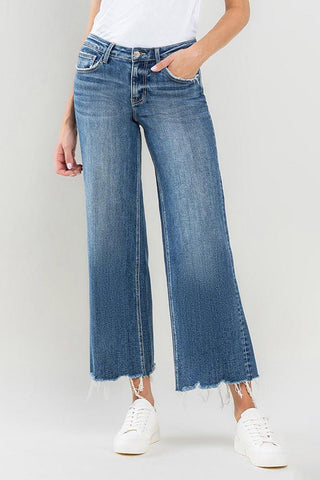 Vervet Women's Bottoms Vervet Mesmerizes Mid Rise Wide Leg Raw Hem