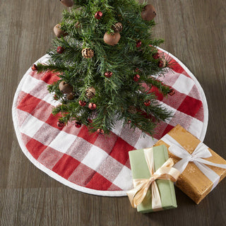 VHC Brands Christmas Decor Annie Red Check Tree Skirt 24"