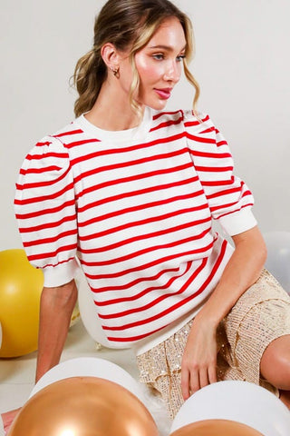 Vine & Love Women’s Tops S/S Striped Sweater Top
