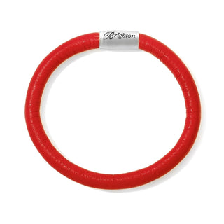 Brighton Woodstock Single Bracelet in red leather with silver magnetic clasp on white background