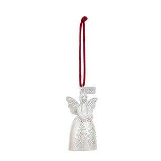 Demdaco Mini Bell Angel Ornament in silver with red cord and Hope charm tag