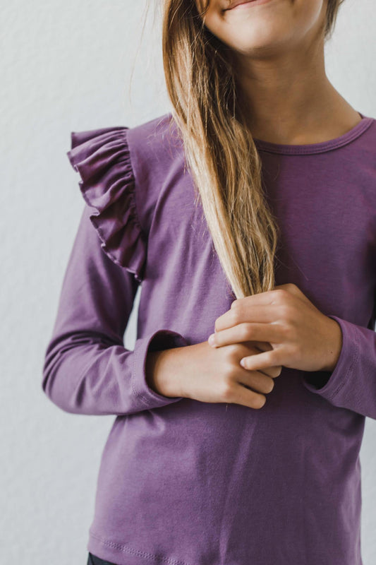 Girl's Vintage Violet Long Sleeve Ruffle Top