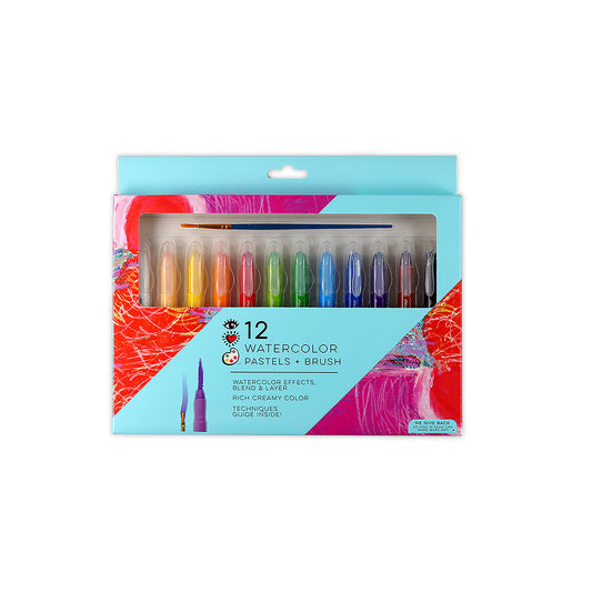12 Watercolor Pastels & Brush